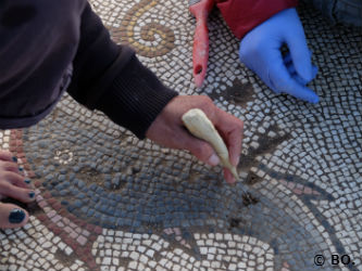 Ceci est une photo de BPM en train de restaurer un dauphin de la villa romaine de Rabaçal (Portugal).